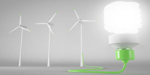 This is an LED light bulb connected and getting energy from three windmills